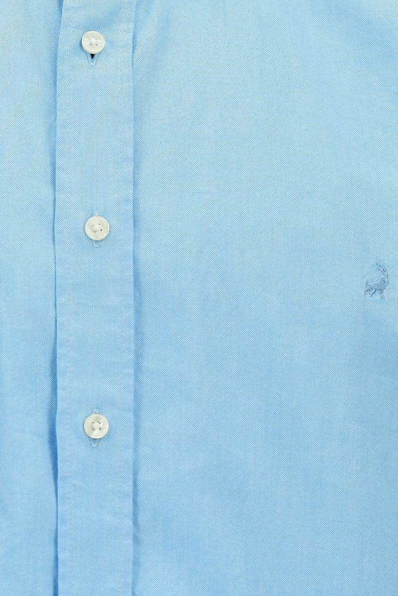 Orta Turkuaz Uzun Kol Regular Fit Düğmeli Yaka Oxford Pamuk Gömlek