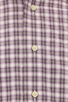 Pembe Uzun Kol Slim Fit Dar Kesim Düğmeli Yaka Pamuk Ekose Gömlek