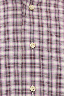 Pembe Uzun Kol Slim Fit Dar Kesim Düğmeli Yaka Pamuk Ekose Gömlek