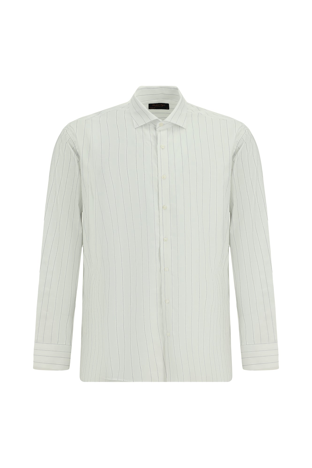 Orta Lacivert Uzun Kol Klasik Çizgili Pamuk Gömlek