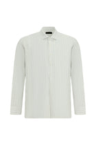 Orta Lacivert Uzun Kol Klasik Çizgili Pamuk Gömlek