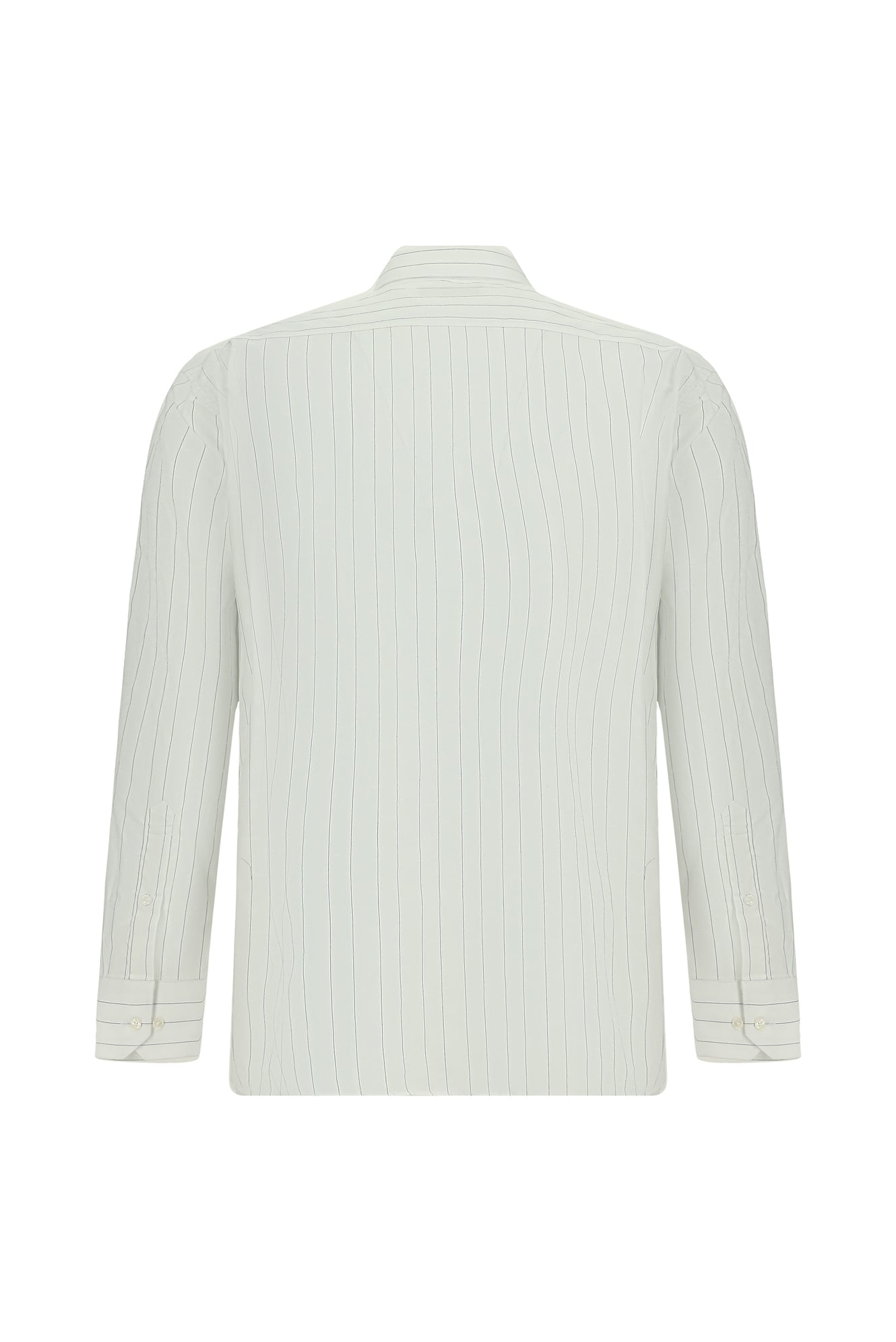 Orta Lacivert Uzun Kol Klasik Çizgili Pamuk Gömlek