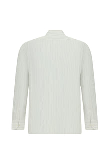 Orta Lacivert Uzun Kol Klasik Çizgili Pamuk Gömlek