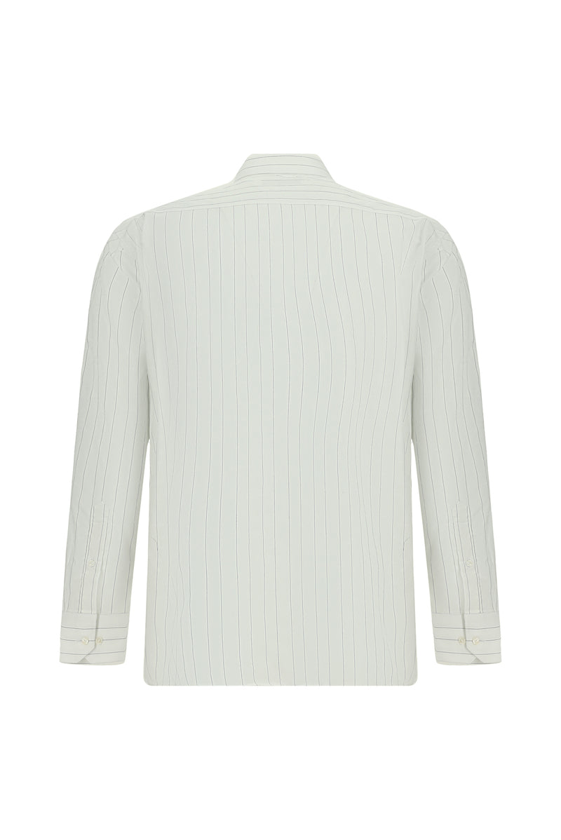 Orta Lacivert Uzun Kol Klasik Çizgili Pamuk Gömlek