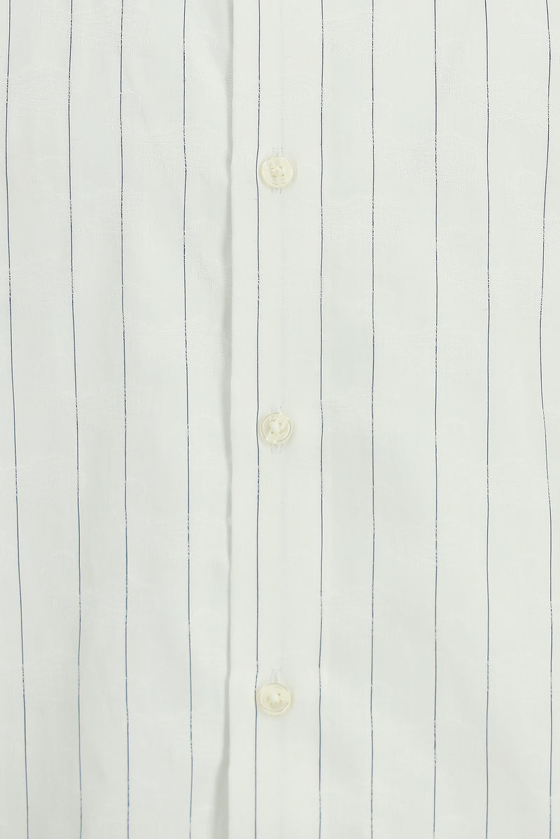 Orta Lacivert Uzun Kol Klasik Çizgili Pamuk Gömlek