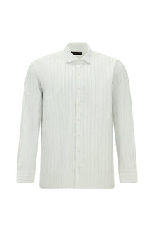 Mavi Uzun Kol Klasik Çizgili Pamuk Gömlek