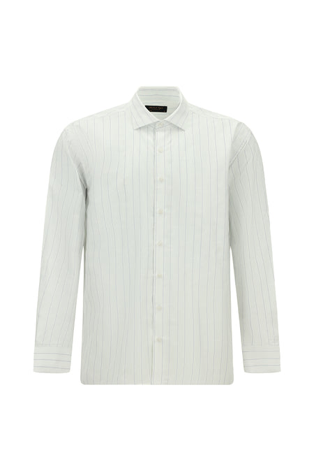 Mavi Uzun Kol Klasik Çizgili Pamuk Gömlek