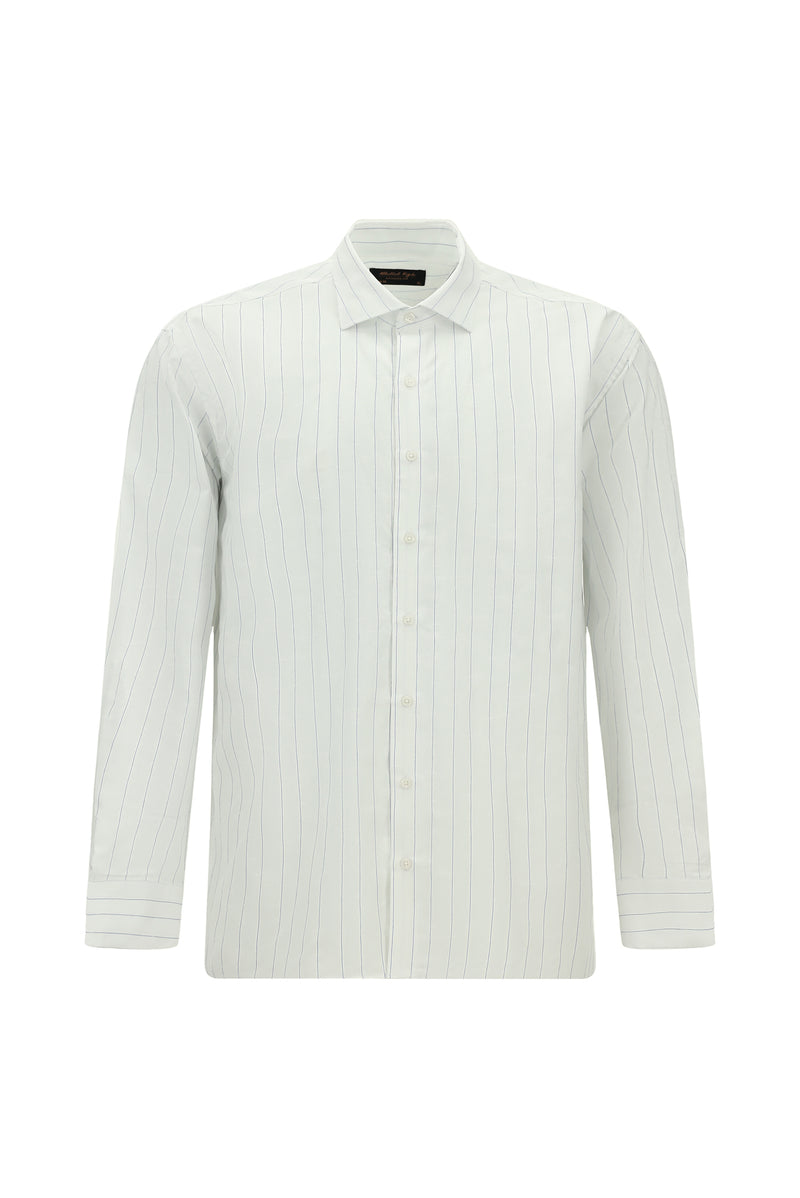 Mavi Uzun Kol Klasik Çizgili Pamuk Gömlek