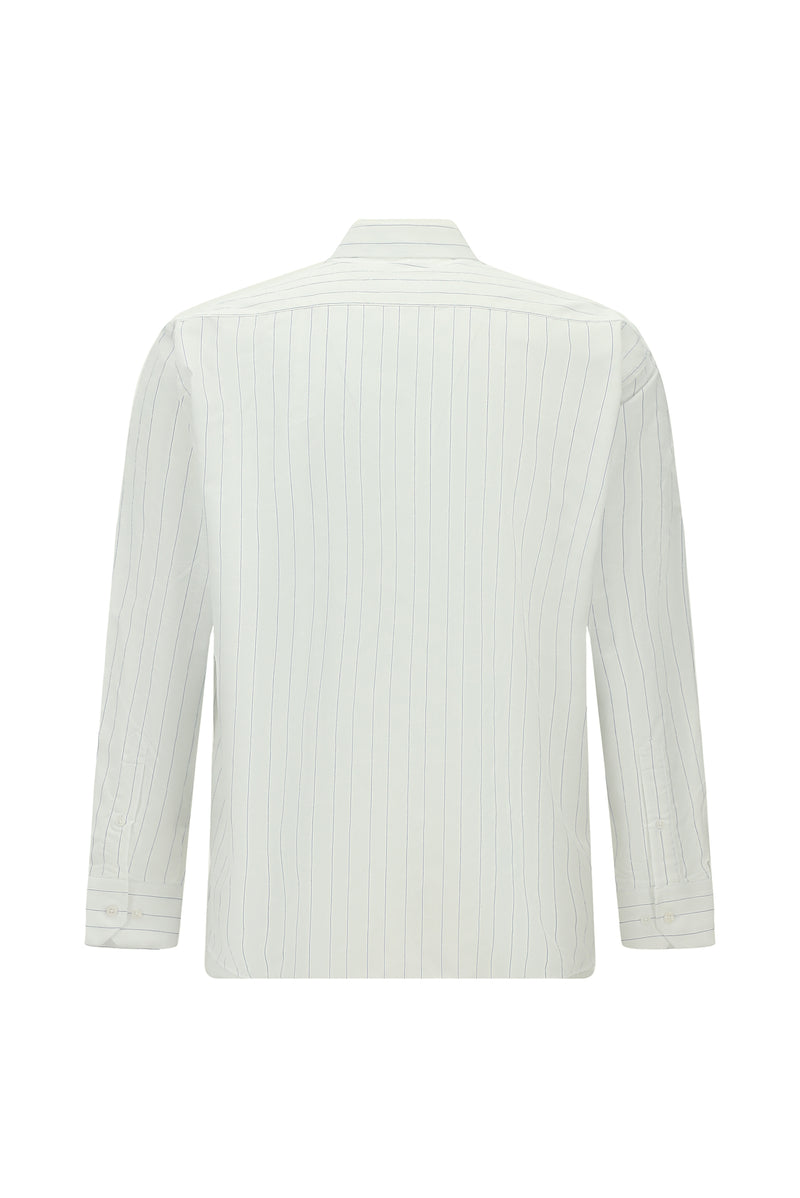 Mavi Uzun Kol Klasik Çizgili Pamuk Gömlek