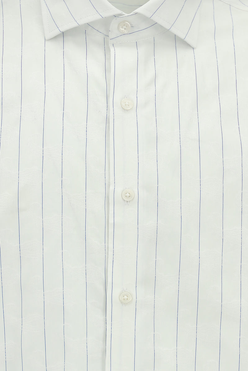 Mavi Uzun Kol Klasik Çizgili Pamuk Gömlek
