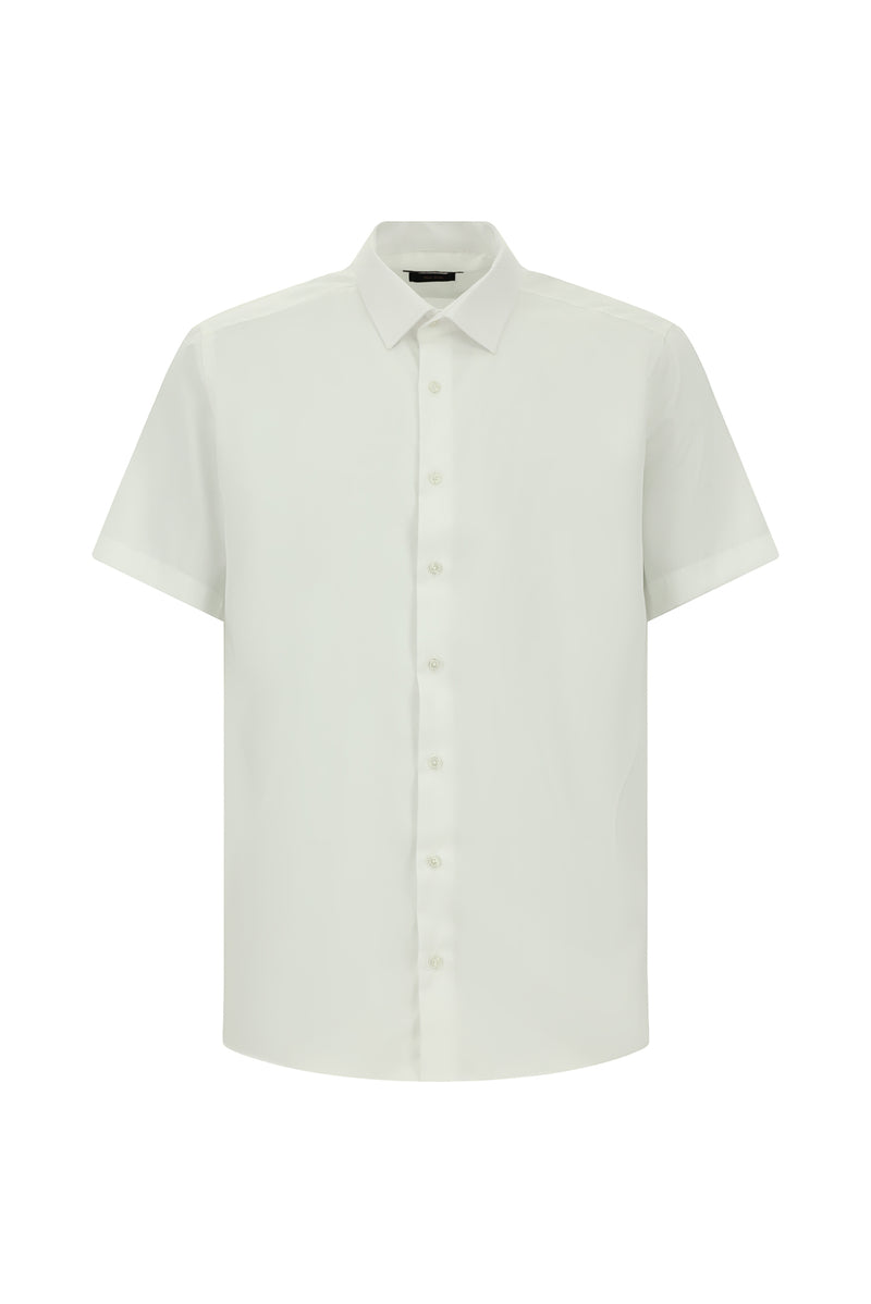 Beyaz Kısa Kol Regular Fit Non Iron Pamuk Gömlek
