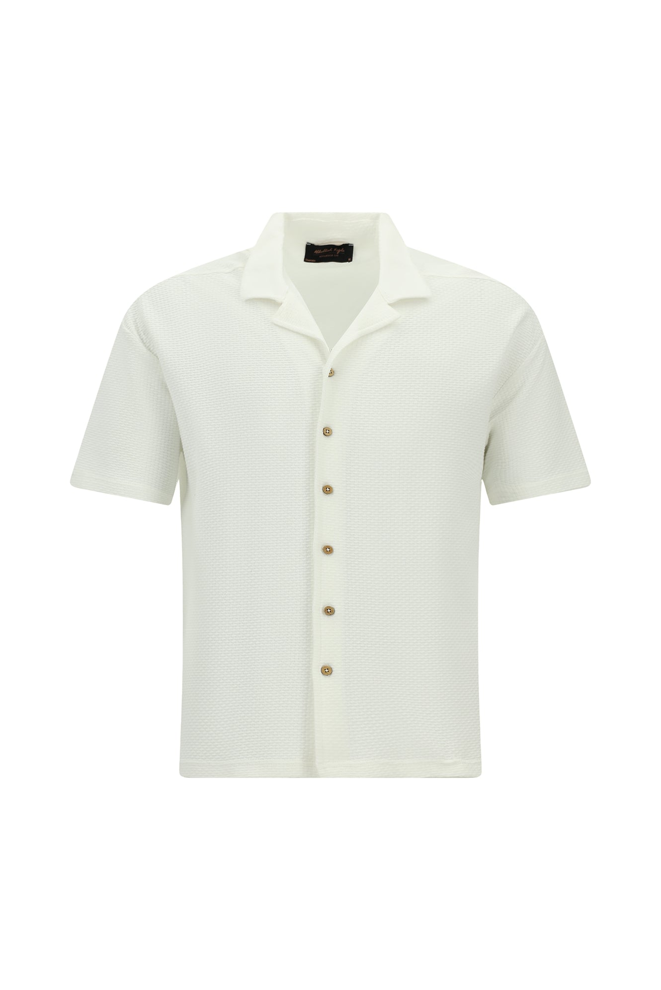 Beyaz Kısa Kol Oversize Ekstra Rahat Kesim Desenli Spor Pamuk Gömlek