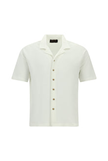 Beyaz Kısa Kol Oversize Ekstra Rahat Kesim Desenli Spor Pamuk Gömlek