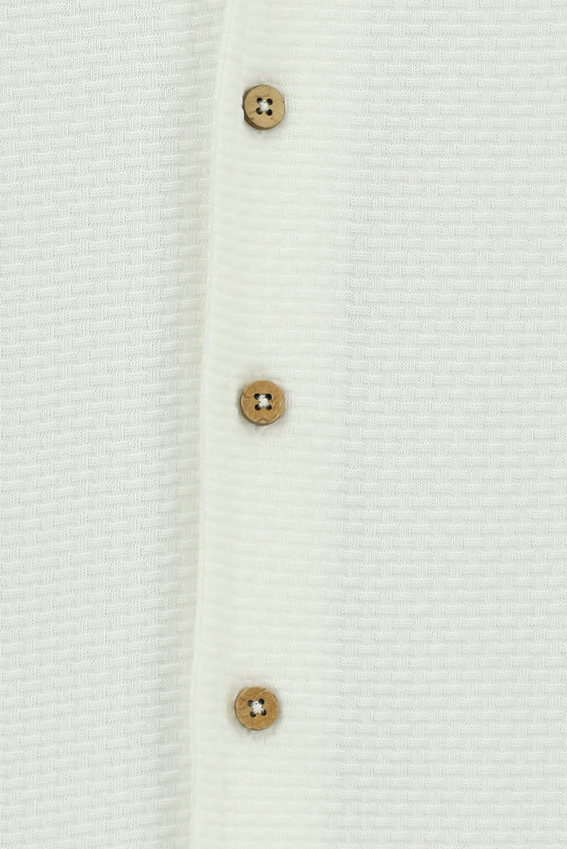 Beyaz Kısa Kol Oversize Ekstra Rahat Kesim Desenli Spor Pamuk Gömlek