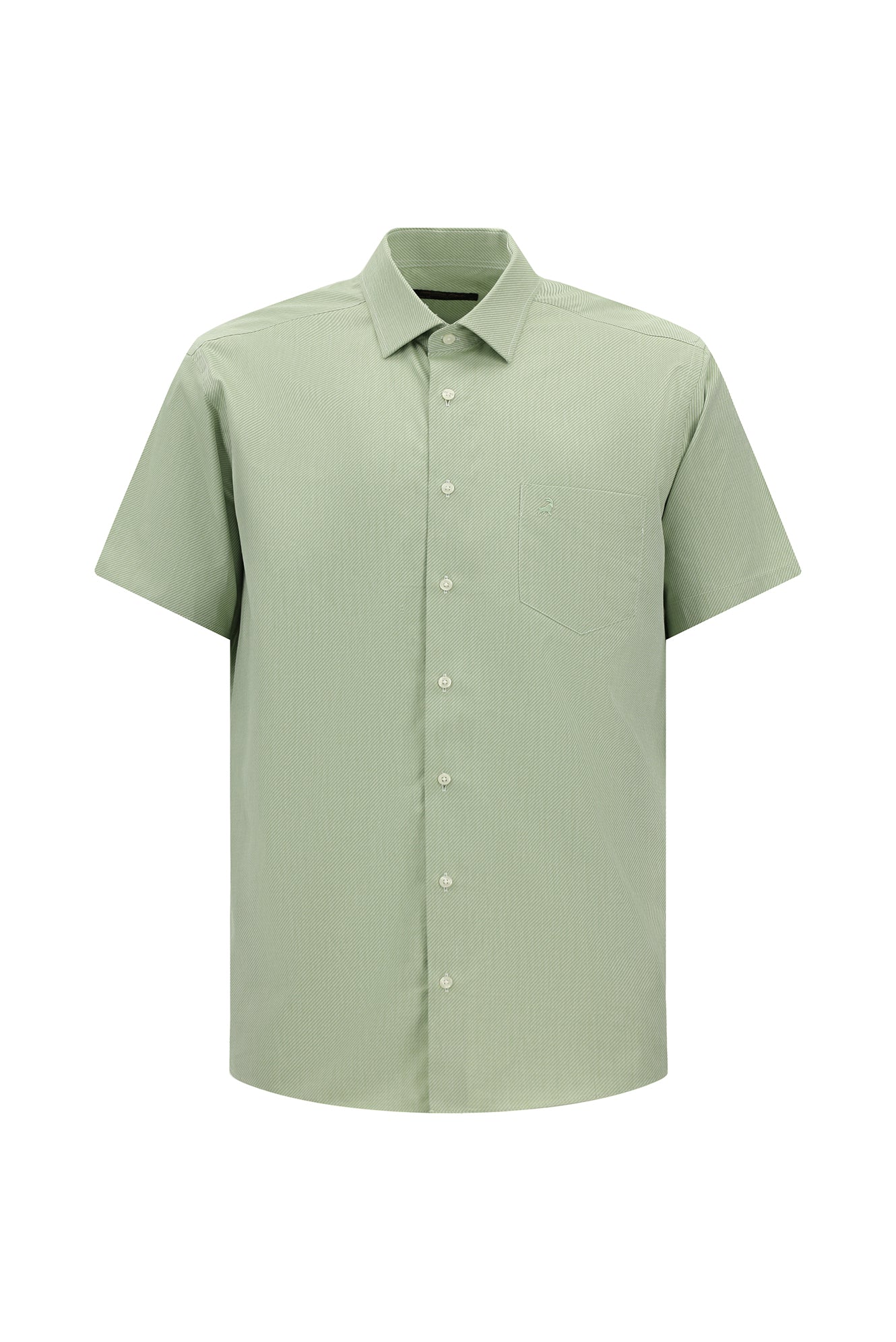 Koyu Yeşil Kısa Kol Regular Fit Cepli Desenli Pamuk Gömlek