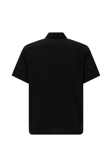 Siyah Kısa Kol Oversize Desenli Pamuklu Gömlek