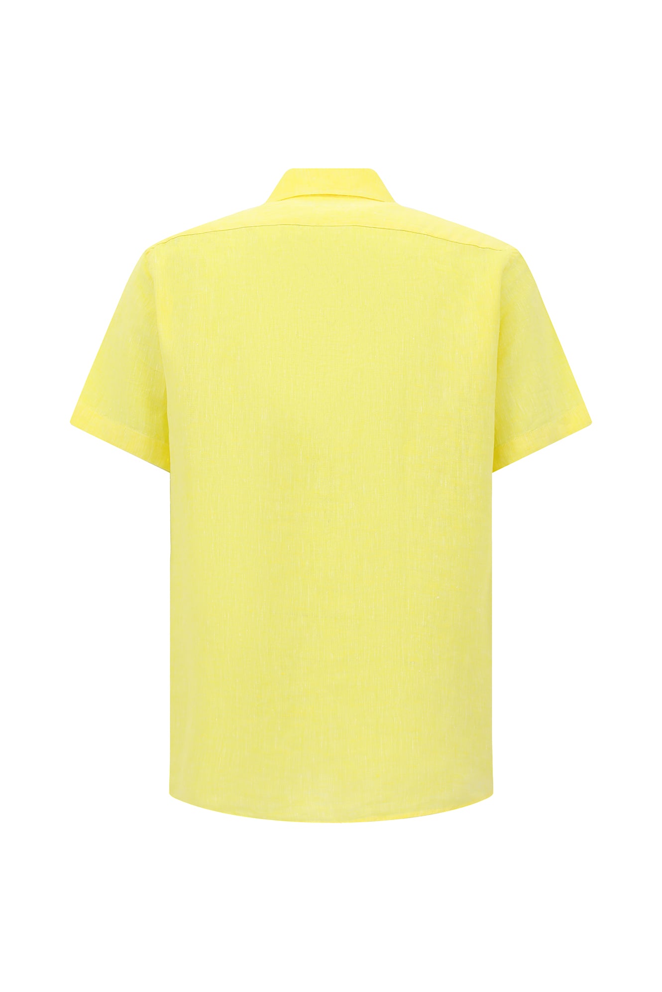Limon Sarı Kısa Kol Regular Fit Düğmeli Yaka Keten Gömlek