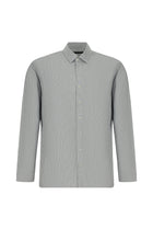 Orta Lacivert Uzun Kol Slim Fit Dar Kesim Klasik Çizgili Pamuk Gömlek