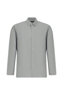 Orta Lacivert Uzun Kol Slim Fit Dar Kesim Klasik Çizgili Pamuk Gömlek