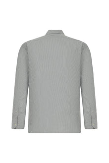 Orta Lacivert Uzun Kol Slim Fit Dar Kesim Klasik Çizgili Pamuk Gömlek