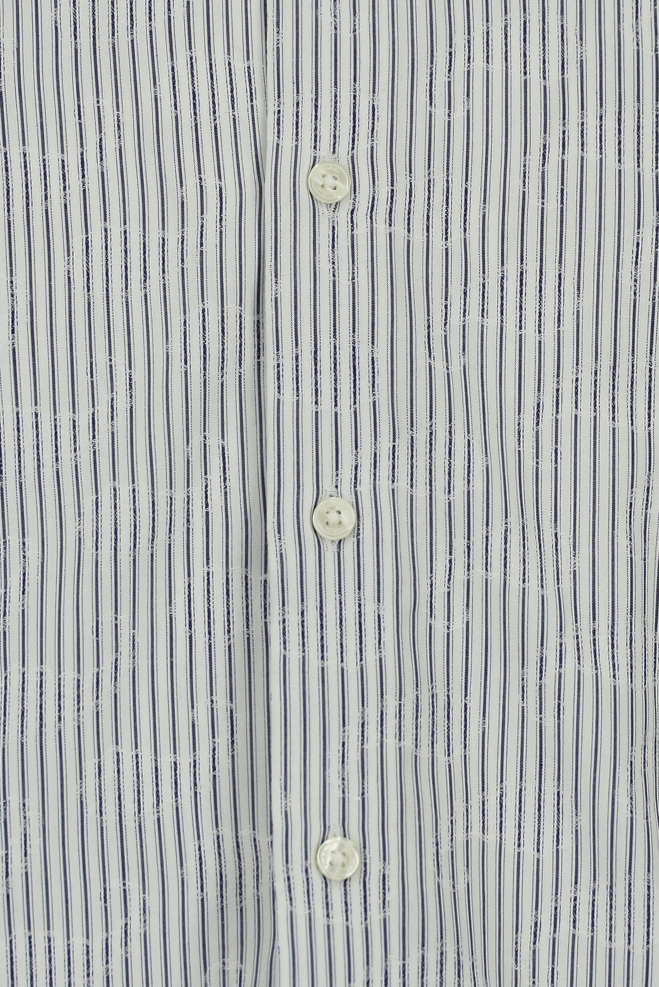 Orta Lacivert Uzun Kol Slim Fit Dar Kesim Klasik Çizgili Pamuk Gömlek