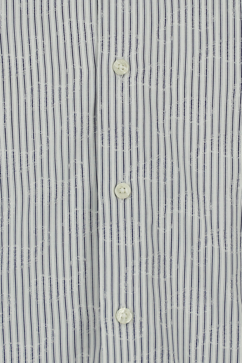 Orta Lacivert Uzun Kol Slim Fit Dar Kesim Klasik Çizgili Pamuk Gömlek