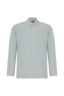 Açık Mavi Uzun Kol Slim Fit Dar Kesim Klasik Çizgili Pamuk Gömlek