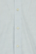 Açık Mavi Uzun Kol Slim Fit Dar Kesim Klasik Çizgili Pamuk Gömlek