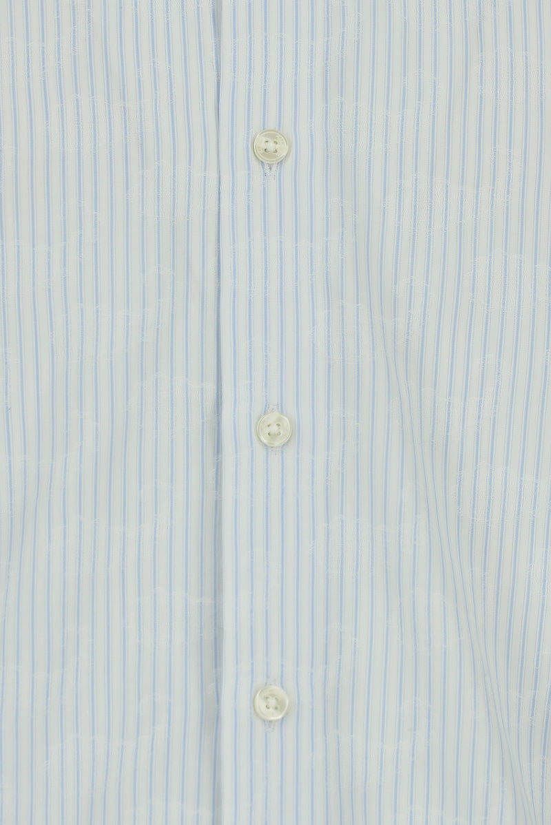 Açık Mavi Uzun Kol Slim Fit Dar Kesim Klasik Çizgili Pamuk Gömlek