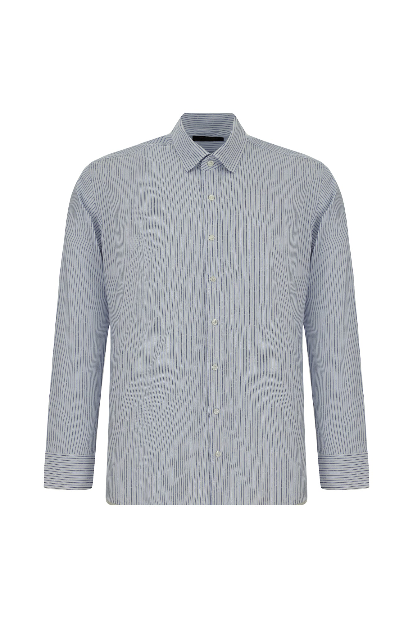 Mavi Uzun Kol Slim Fit Dar Kesim Klasik Çizgili Pamuk Gömlek