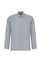 Mavi Uzun Kol Slim Fit Dar Kesim Klasik Çizgili Pamuk Gömlek