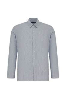 Mavi Uzun Kol Slim Fit Dar Kesim Klasik Çizgili Pamuk Gömlek