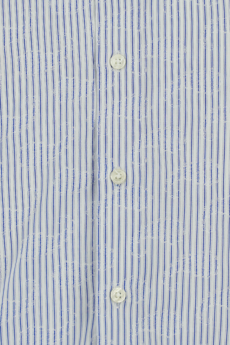 Mavi Uzun Kol Slim Fit Dar Kesim Klasik Çizgili Pamuk Gömlek