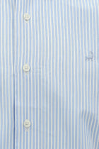 Açık Mavi Uzun Kol Slim Fit Dar Kesim Klasik Çizgili Pamuk Gömlek