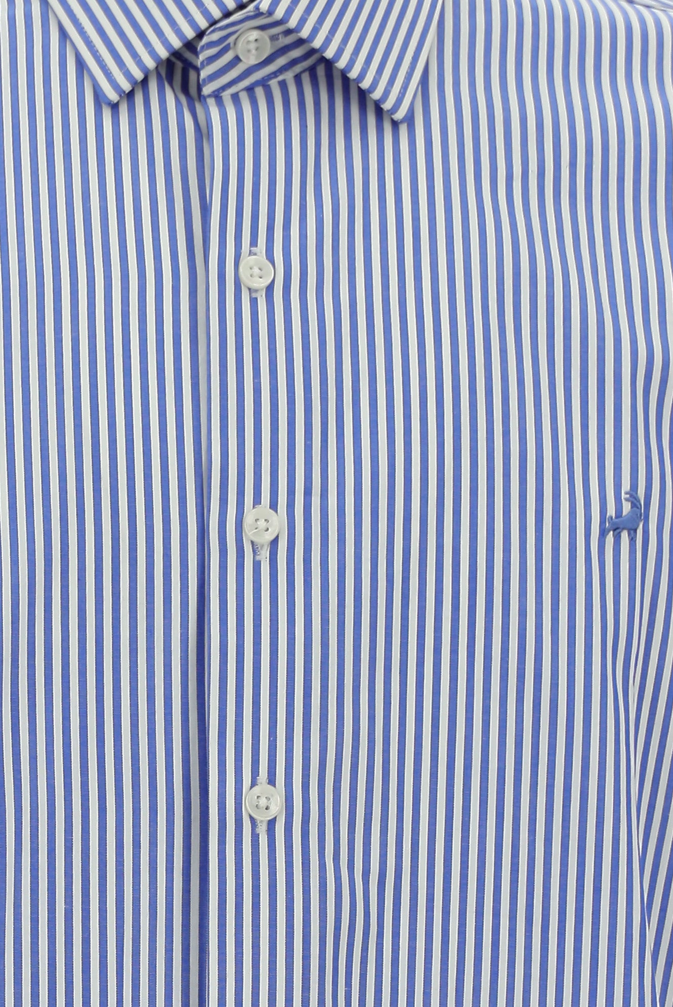 Koyu Mavi  Uzun Kol Slim Fit Dar Kesim Klasik Çizgili Pamuk Gömlek
