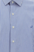 Koyu Mavi  Uzun Kol Slim Fit Dar Kesim Klasik Çizgili Pamuk Gömlek