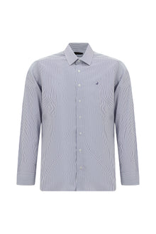 Koyu Lacivert Uzun Kol Slim Fit Dar Kesim Çizgili Lyocell Gömlek