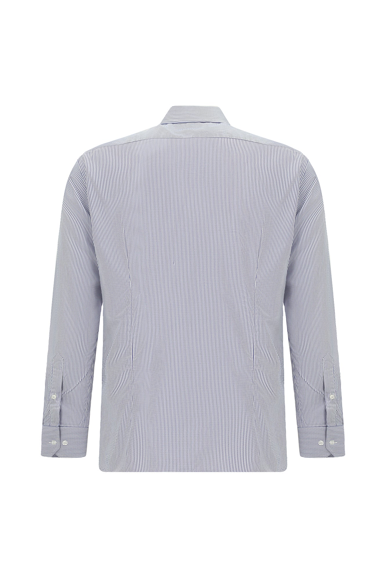 Koyu Lacivert Uzun Kol Slim Fit Dar Kesim Çizgili Lyocell Gömlek