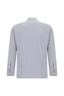 Koyu Lacivert Uzun Kol Slim Fit Dar Kesim Çizgili Lyocell Gömlek