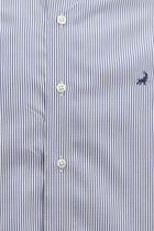 Koyu Lacivert Uzun Kol Slim Fit Dar Kesim Çizgili Lyocell Gömlek