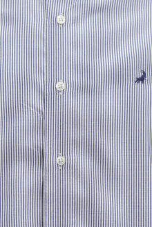 Koyu Lacivert Uzun Kol Slim Fit Dar Kesim Çizgili Lyocell Gömlek