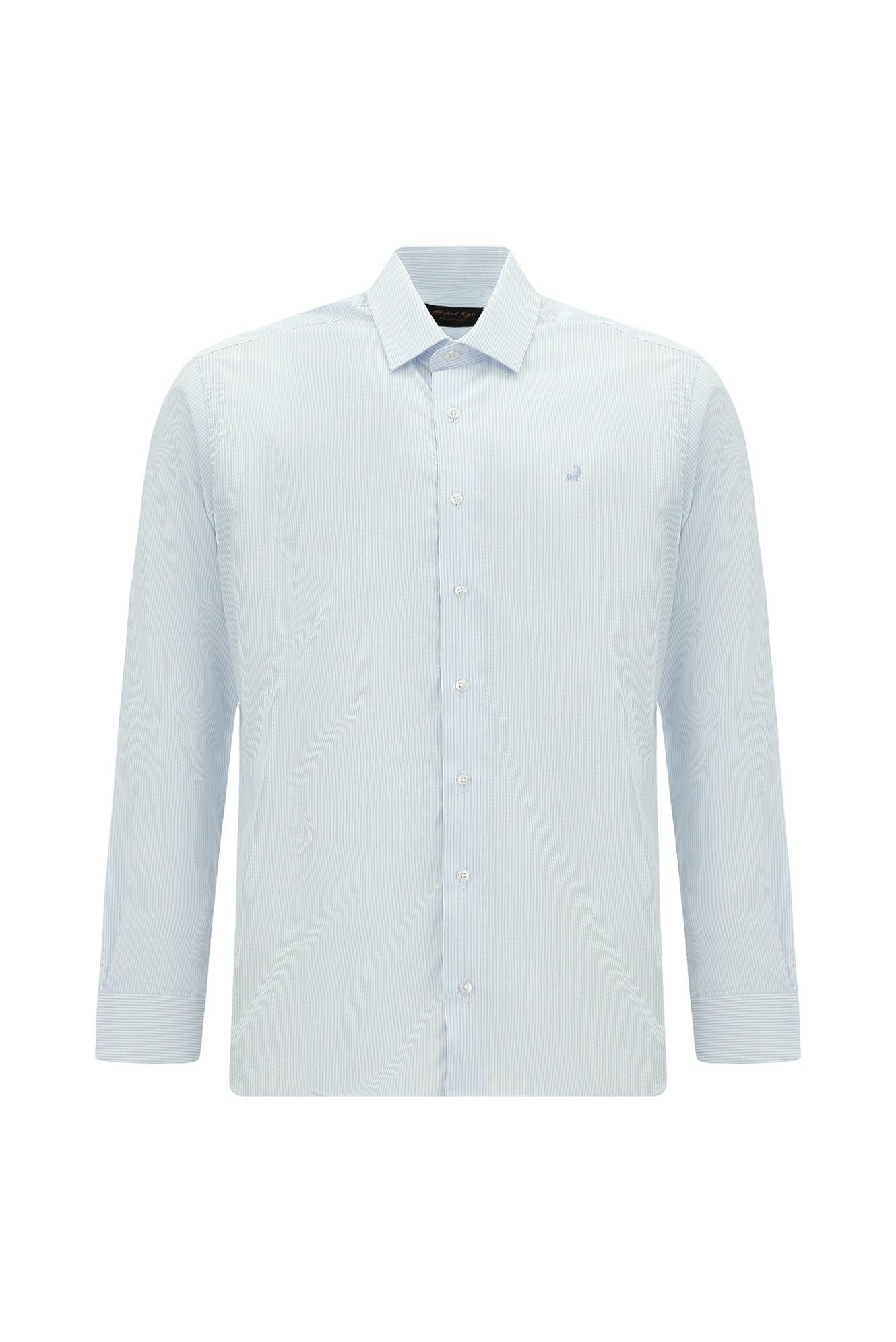 Uçuk Mavi Uzun Kol Slim Fit Dar Kesim Çizgili Lyocell Gömlek