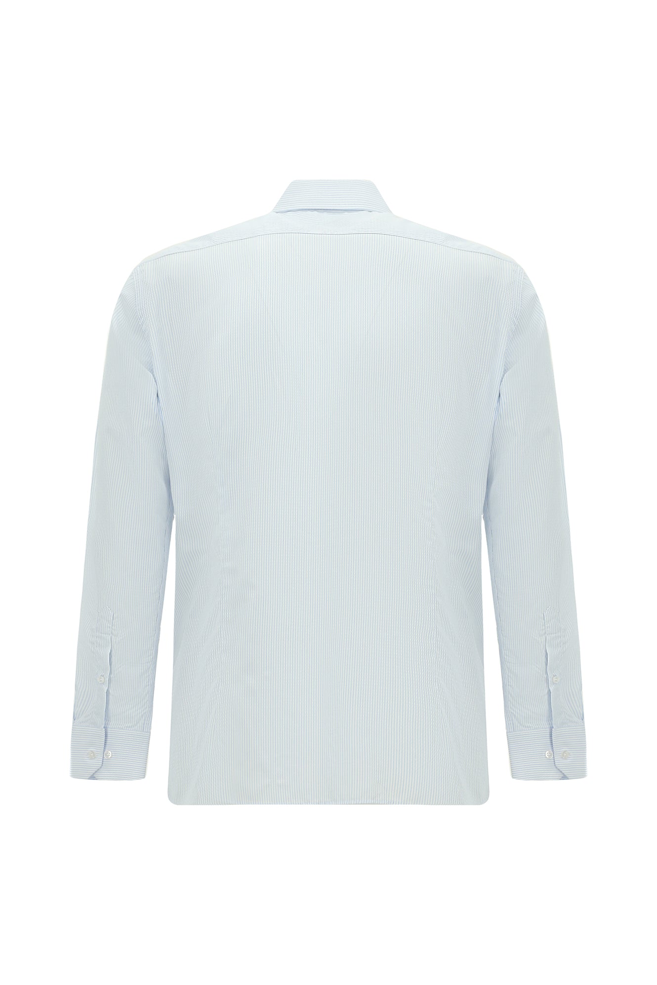 Uçuk Mavi Uzun Kol Slim Fit Dar Kesim Çizgili Lyocell Gömlek