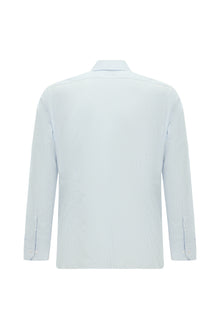 Uçuk Mavi Uzun Kol Slim Fit Dar Kesim Çizgili Lyocell Gömlek