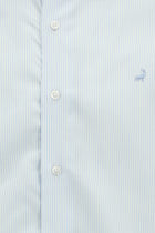 Uçuk Mavi Uzun Kol Slim Fit Dar Kesim Klasik Çizgili Lyocell Gömlek