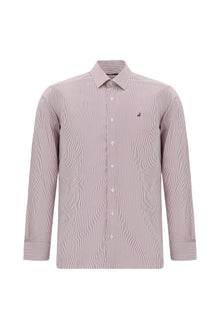 Açık Bordo Uzun Kol Slim Fit Dar Kesim Klasik Çizgili Lyocell Gömlek