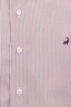 Açık Bordo Uzun Kol Slim Fit Dar Kesim Klasik Çizgili Lyocell Gömlek
