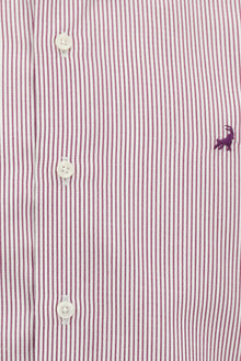 Açık Bordo Uzun Kol Slim Fit Dar Kesim Klasik Çizgili Lyocell Gömlek