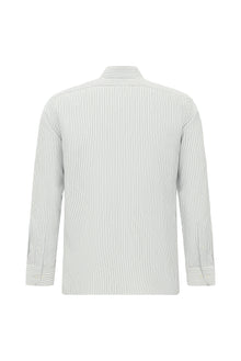 Koyu Lacivert Uzun Kol Slim Fit Dar Kesim Klasik Çizgili Lyocell Gömlek