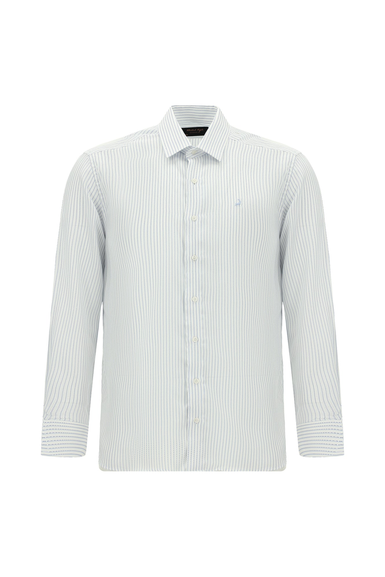 Mavi Uzun Kol Slim Fit Dar Kesim Klasik Çizgili Lyocell Gömlek